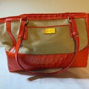 Brahmin Orange Croc-Trim Canvas Tote